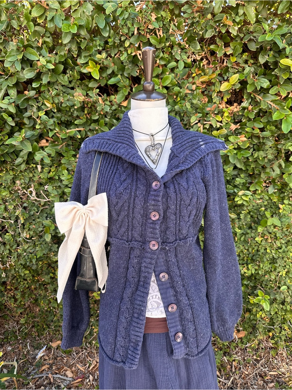 ✨Y2k Navy Cable-Knit Button Cardigan